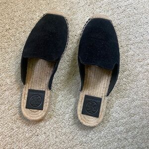Tory Burch Black and Tan Mules with Square Toe